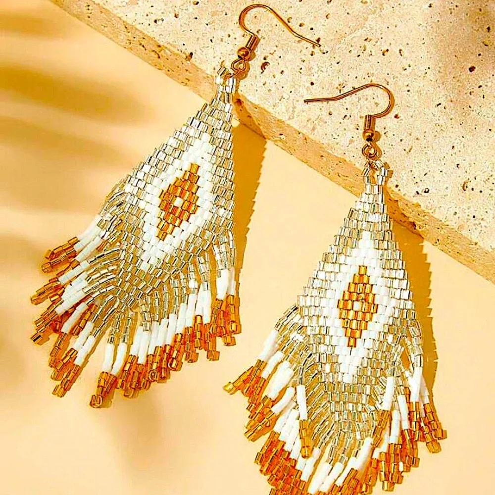 Artisan Bohemian Style Tassel Earrings with Glass Beads Dangle Earrings Vibrant